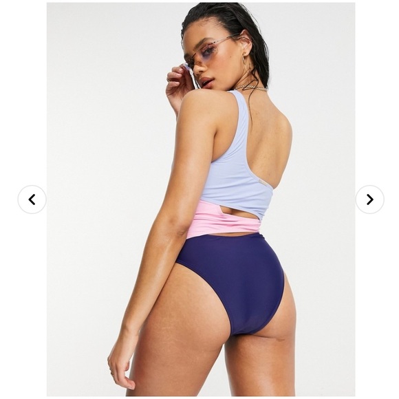 NWT Juicy Couture lil flift one shoulder swimsuit in pastel pink blue and purple - Picture 3 of 6